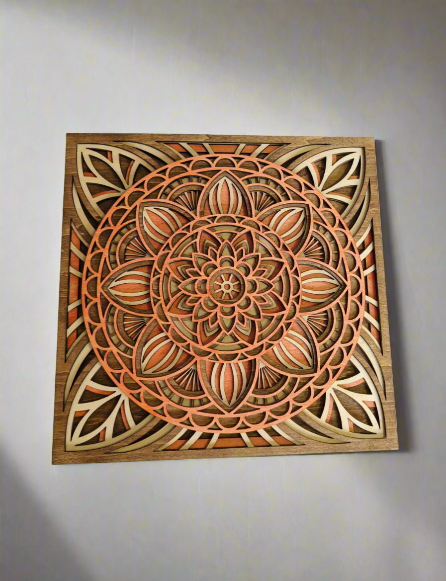 פריט אומנות - מנדלה 5 שכבות בגווני עץ