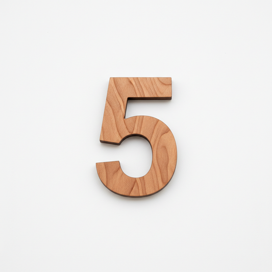 the number '5' made from 6mm cherry plywood sheet, cherry wood color