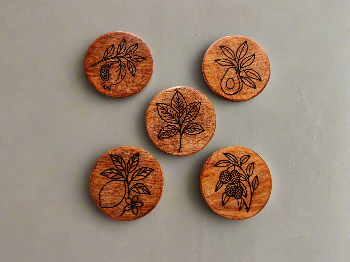 סט 5 תחתיות לכוסות מעץ