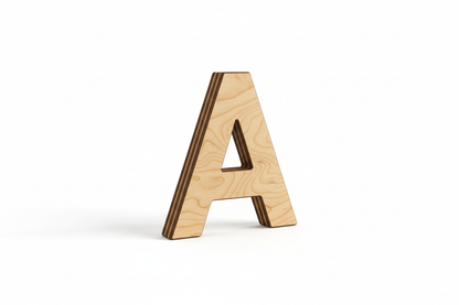 the letter 'A' made from 3mm plywood sheet, natural color, 